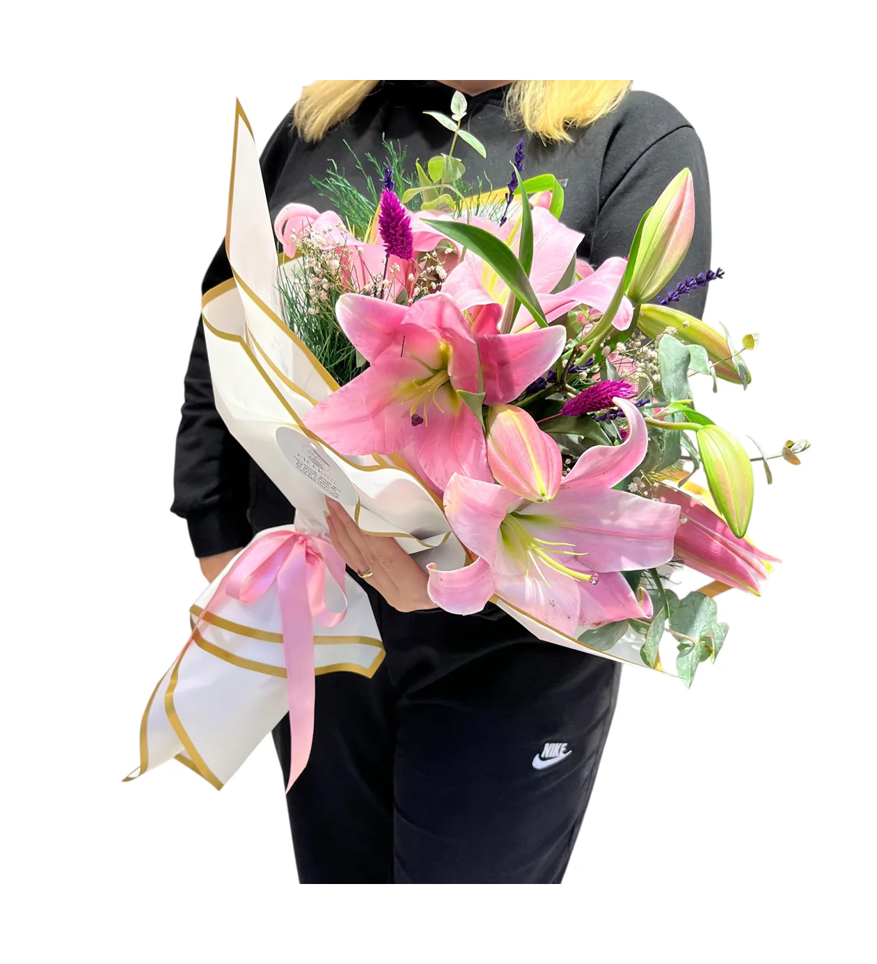 Premium Pembe Lilyum Zambak Buketi