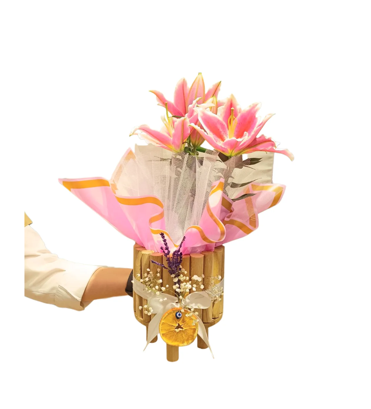 Pembe Lilyum Saksı Ahşap Tasarım