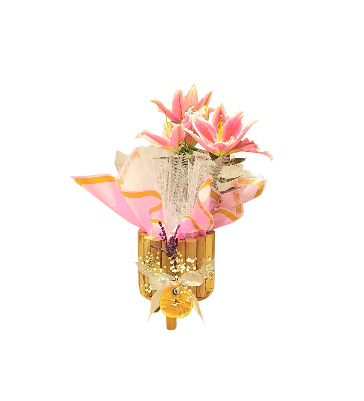 Pembe Lilyum Saksı Ahşap Tasarım