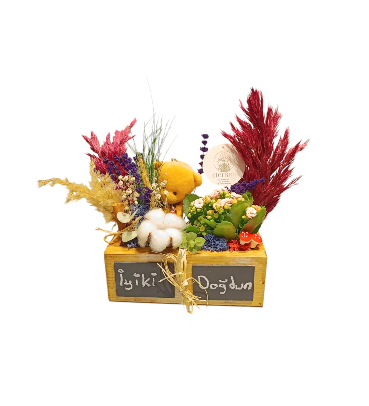 Kişiye Özel Ahşap Pembe Kalanchoe ve Mutluluk