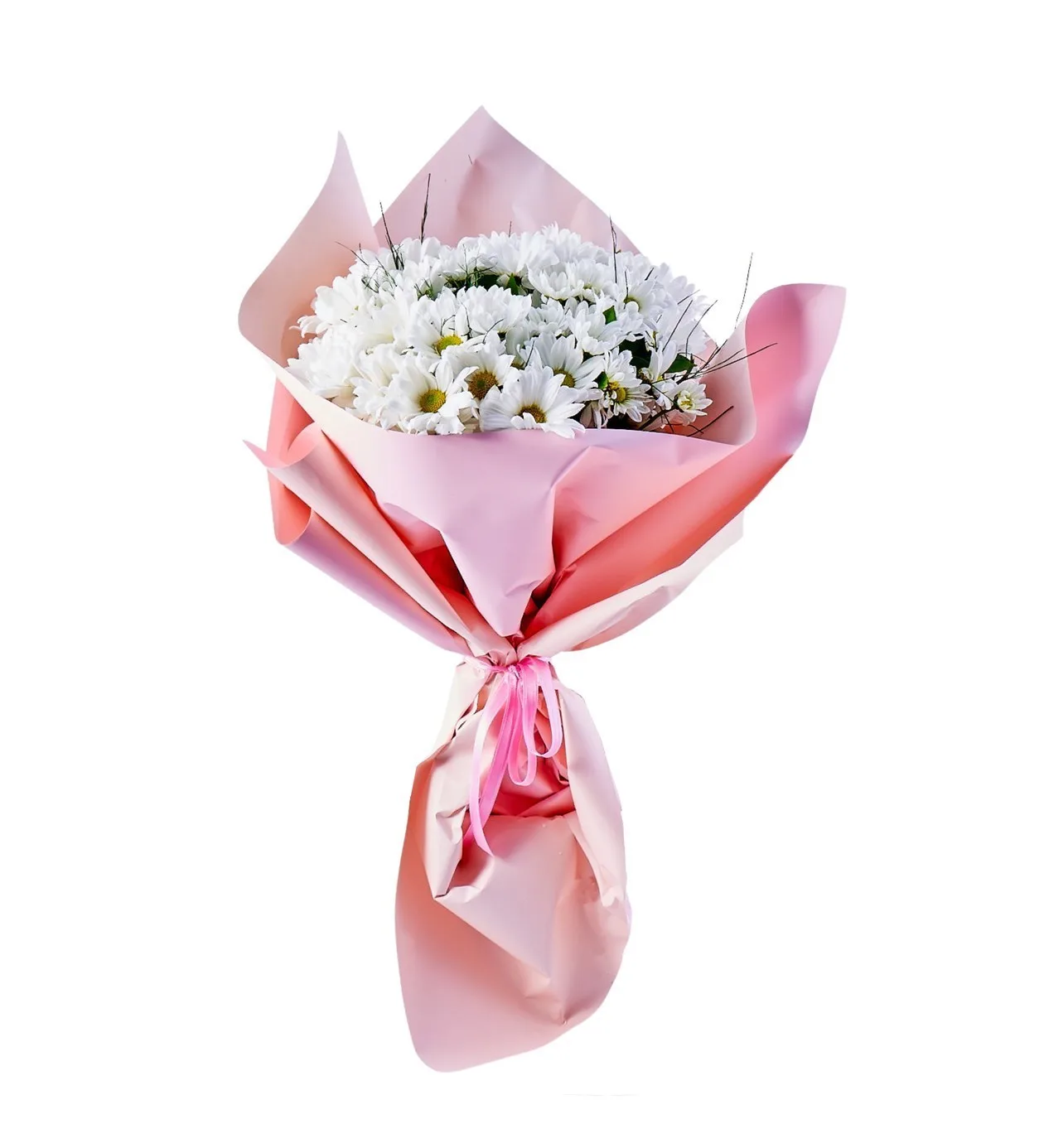 Soft Pembe Buket Kağıdında Beyaz Papatya Buketi