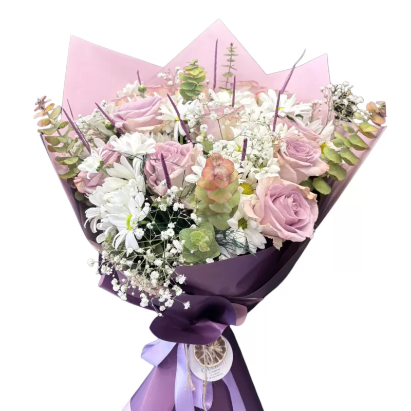 Soft Lila 13 Gül & Papatya Buketi