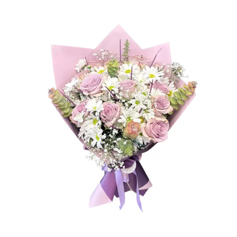 Soft Lila 13 Gül & Papatya Buketi