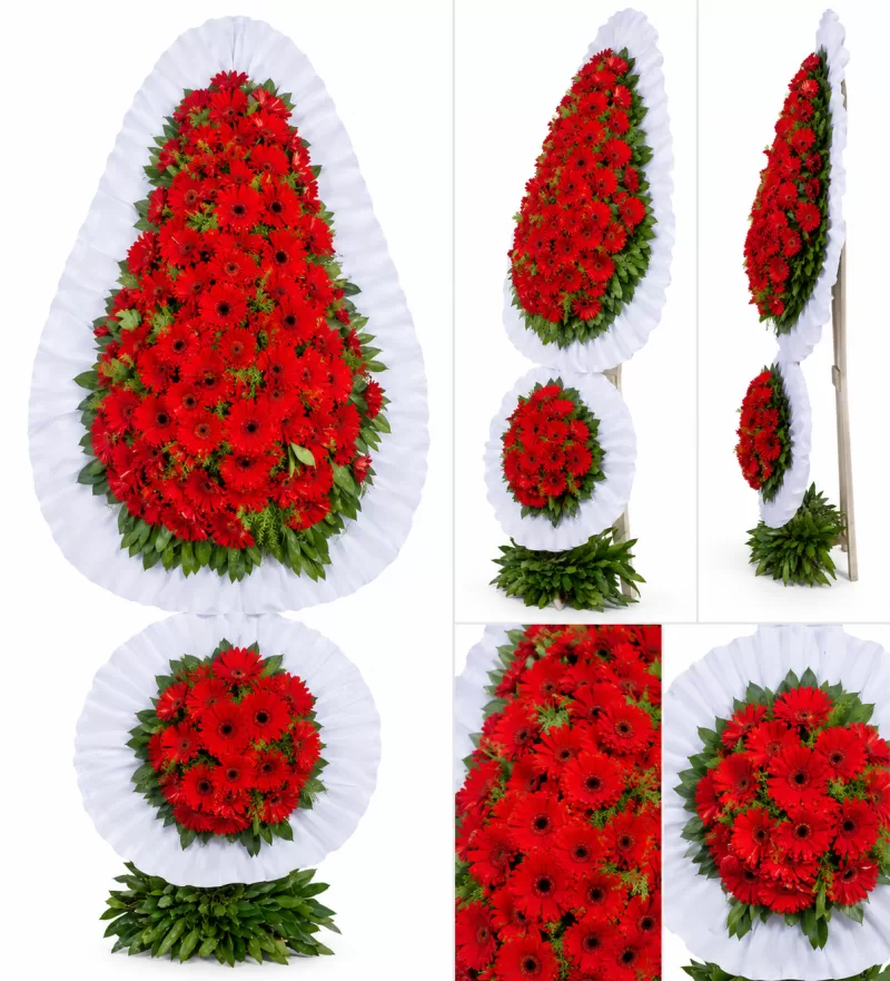 Çift Katlı Kırmızı Gerbera Çelenk
