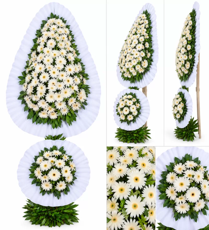 Beyaz Gerbera Çift Katlı Çelenk