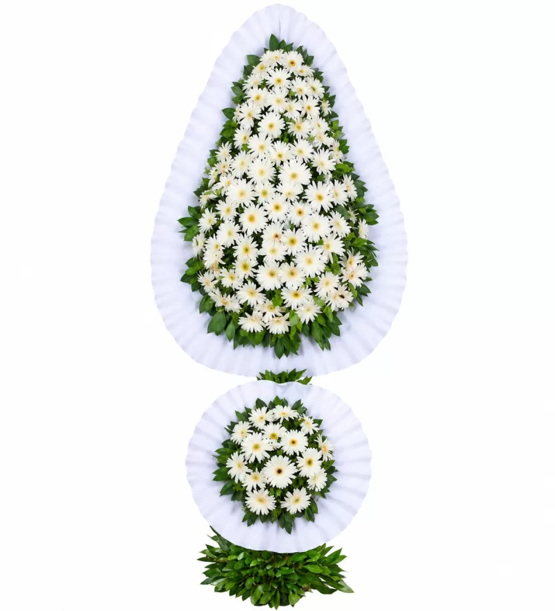 Beyaz Gerbera Çift Katlı Çelenk