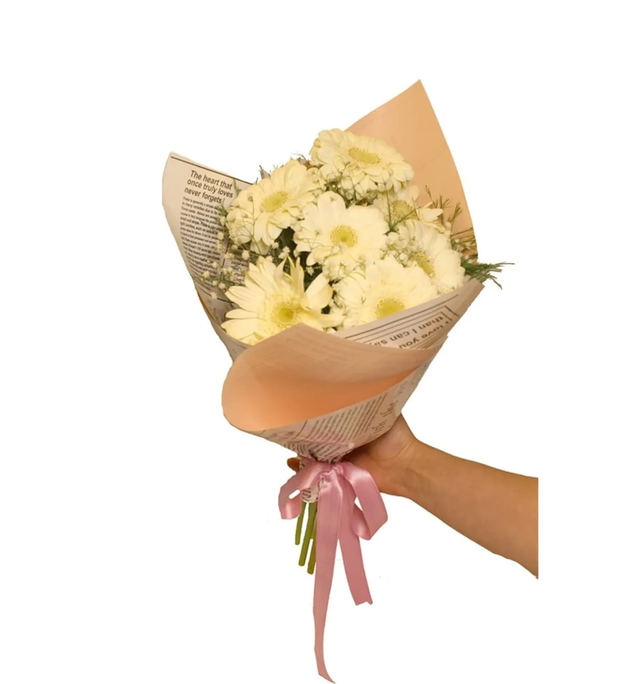 Soft Buket Kağıdında 7 Beyaz Gerbera Buketi