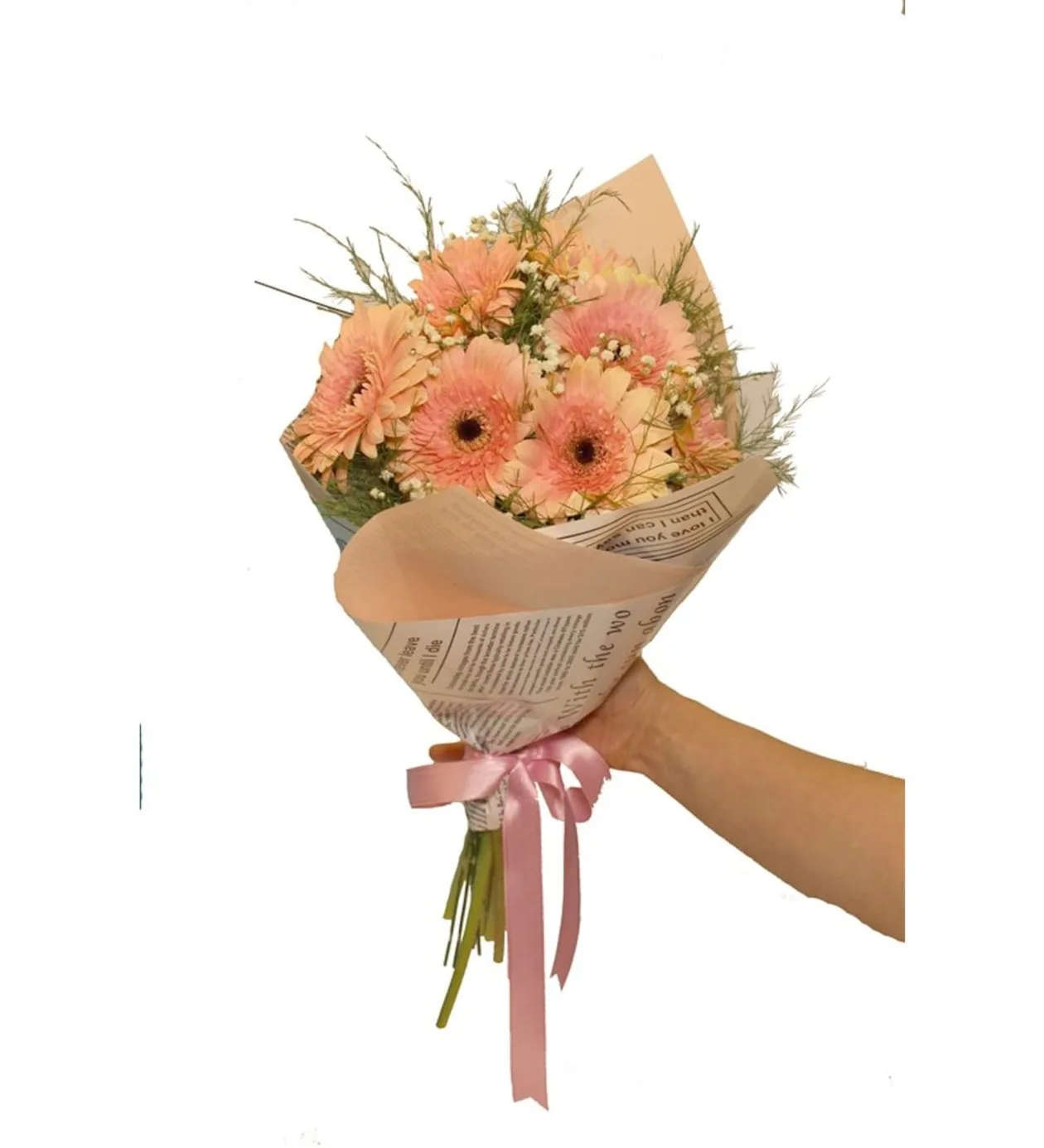 Soft Buket Kağıdında 7 Pembe Gerbela Buketi